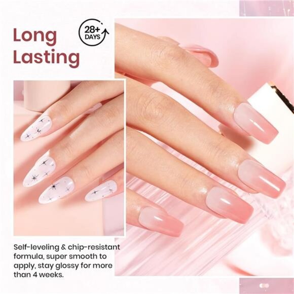 Jelly Gel Nail Polish Set, 6 Colors Neutral Sheer Milky White Nude Pink Gel - Picture 6 of 7